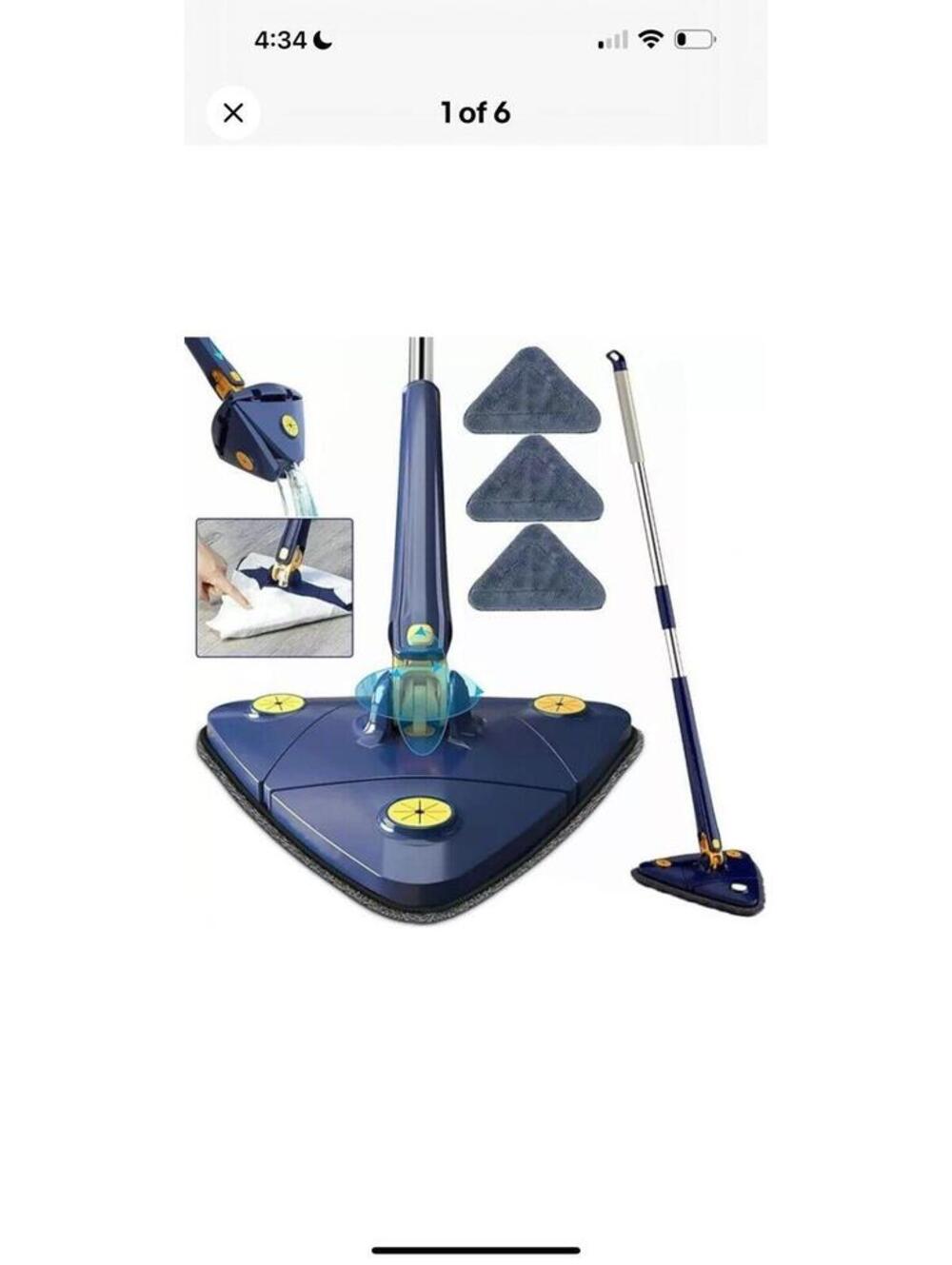 Multifunctional 360 Degree Rotatable Adjustable Triangle Cleaning Mop 6 Pads